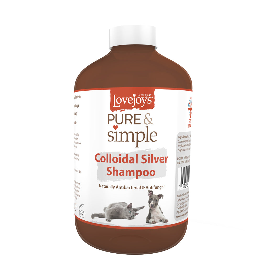 250ml bottle of Lovejoys Pure & Simple Colloidal Silver Antibacterial Pet Shampoo
